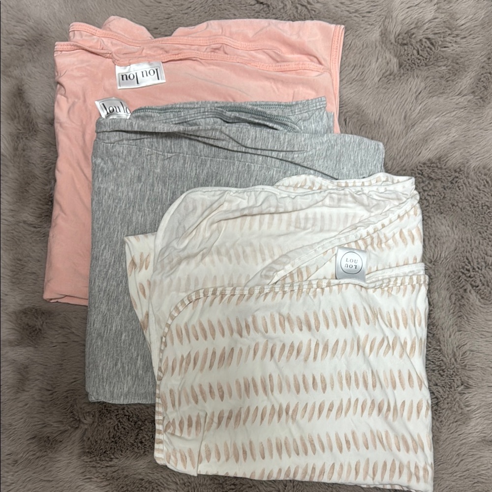 Lou Lou & Company Soft Swaddle Set in Pink, Gray, and Cream